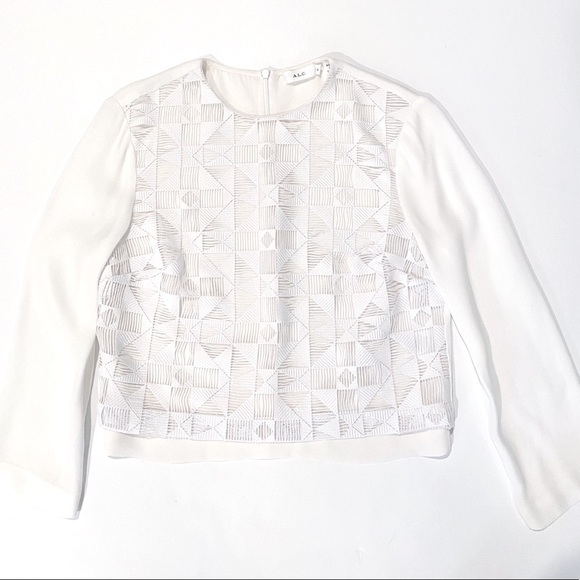 A.L.C. Cream Long Sleeve Cropped Blouse - Picture 3 of 6
